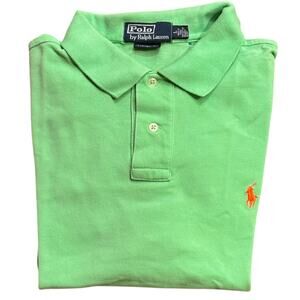 Polo Ralph Lauren Large Lime Green Custom Fit Mesh Polo Shirt Vintage**